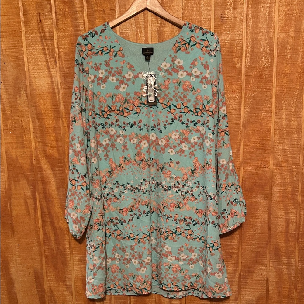 Worthington Floral Dress in Teal and Peach